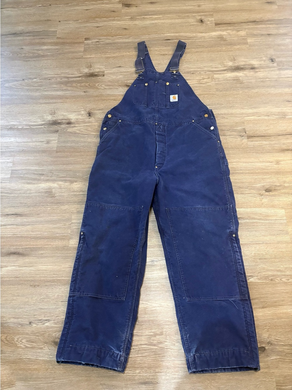 Vintage 90s Carhartt Double Knee Quilt Lined Work Overalls Navy Blue